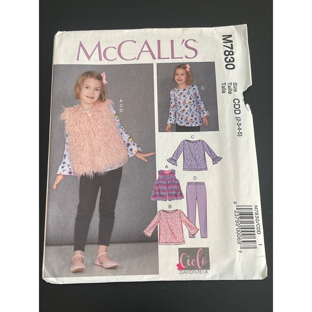 00541 - McCalls M7830 Childrens Girls Top Tunic Pant Vest Skirt Pattern Size 2-5